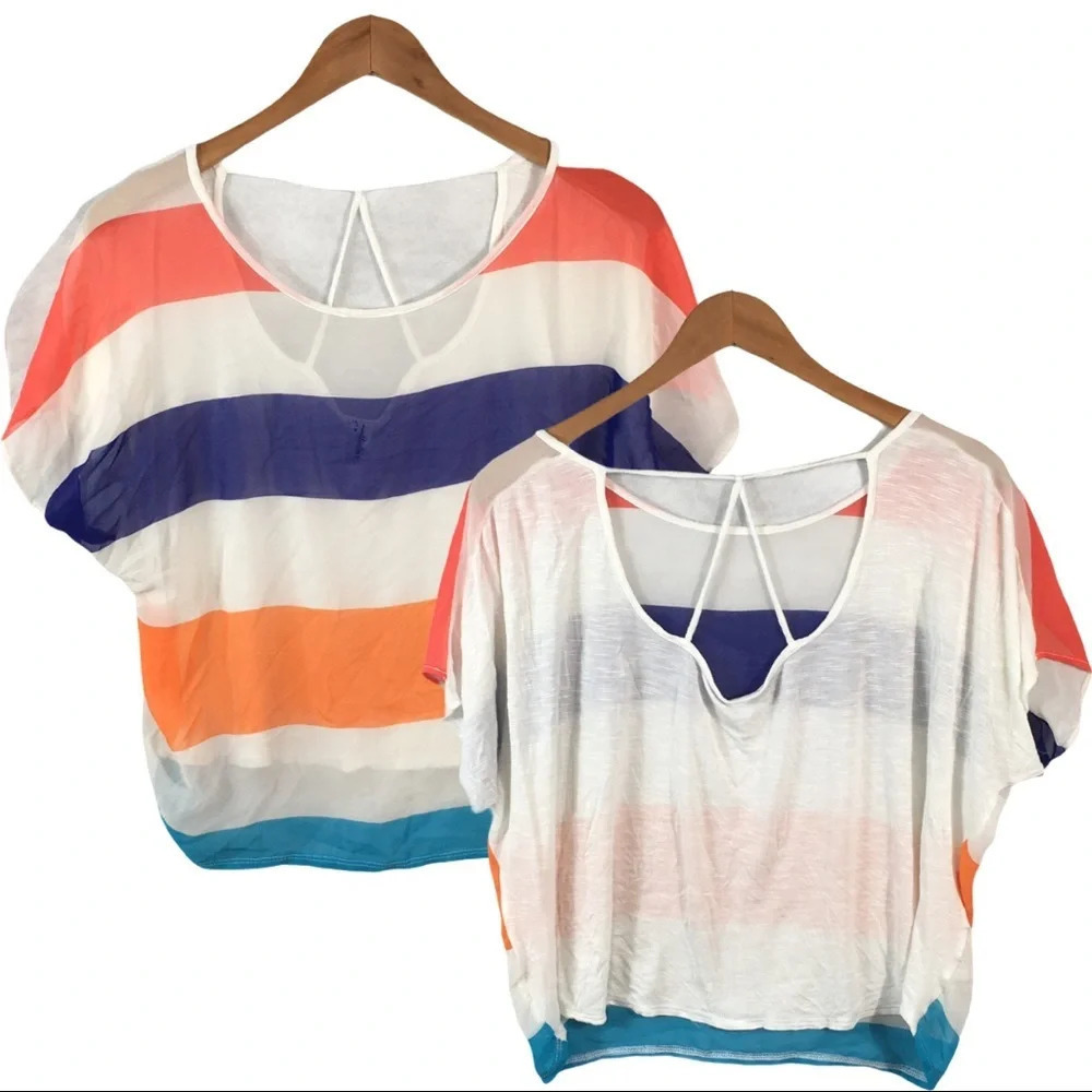 WS509 Studio Y Color Block Crop Top Blouse M